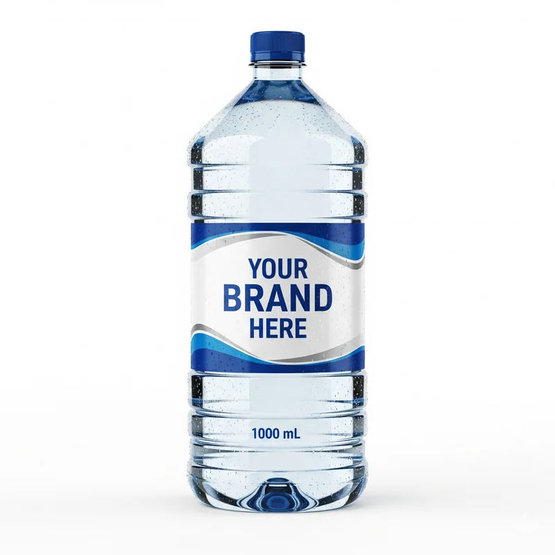 1 litre custom-label water bottle with a blank brand label